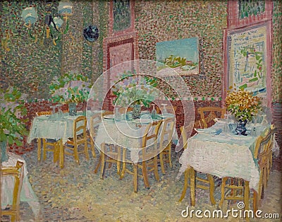 Interior of a restaurant by famous Dutch painter Vincent Van Gogh Editorial Stock Photo